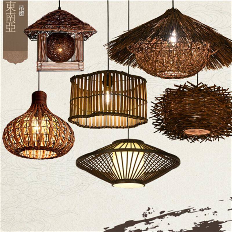 丰市创艺意藤艺东南亚风格民宿吊灯茶东南亚日式城YE471藤艺竹室
