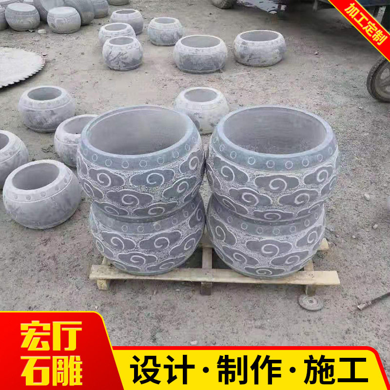 现货石雕柱顶石 柱墩石仿古圆墩柱脚石 雕刻石雕柱基石青石柱墩石
