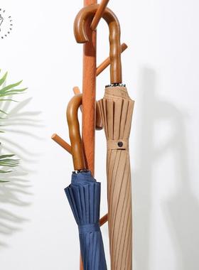 闲象高档长16455骨雨木伞纯色复古务男女结商实耐用实手柄柄超大