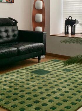 ?现代轻奢欧美复古绿色格子客Fh(h(^l$帽几沙茶发地毯厅卧室书房