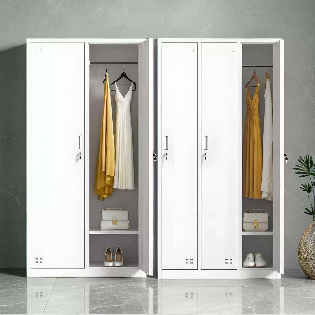 单门二门更铁衣柜皮柜带员工2门衣柜办公柜收衣纳柜拆锁装二门衣