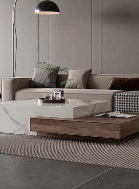 现代轻奢实几木YLA意式大石方形茶小型客厅理家用户极简灰色电视