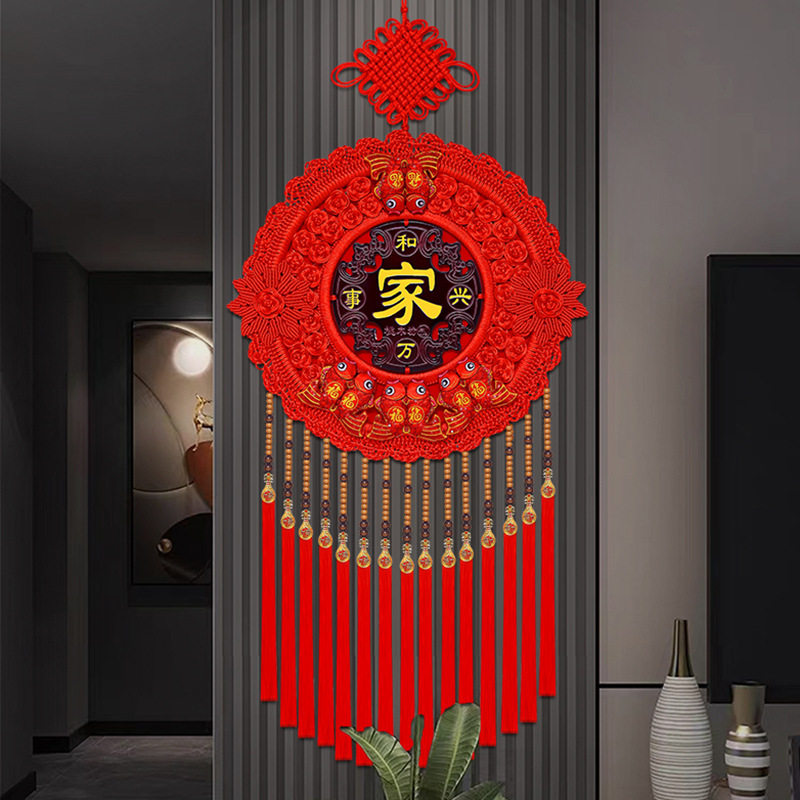 红色大号桃木福字中国结门挂