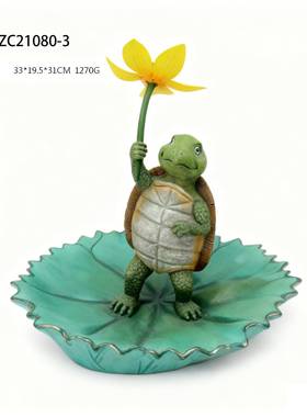 龟举花摆件多场树脂景造型树脂真动物装饰客厅玄乌关桌面创仿意摆