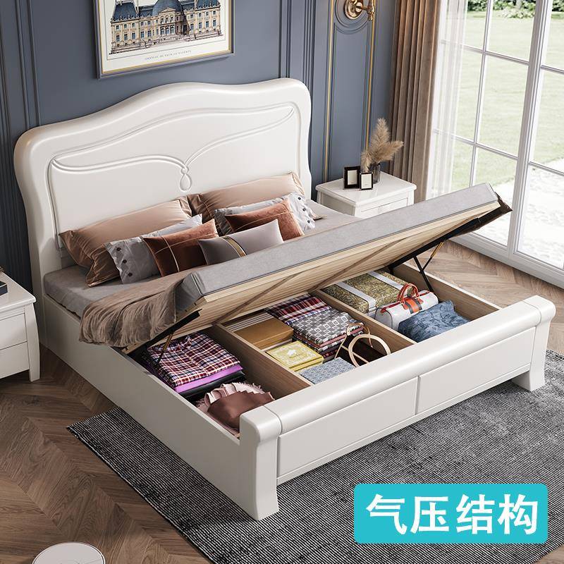 f6833t白色实木床.18.米主卧现代简约经济气压抽屉储物型公主床15