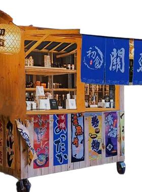 防腐木11387质轮车摊三位摆多功能餐车移动吃烧鸟拉面展示架网红