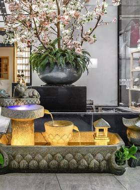 山流水喷泉风水轮招财假庭院客民宿石磨貔貅落招NFO财厅地摆件