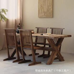 方老榆木茶北桌风化实木电脑餐靠背椅长木方形书桌桌原餐厅饭GMD