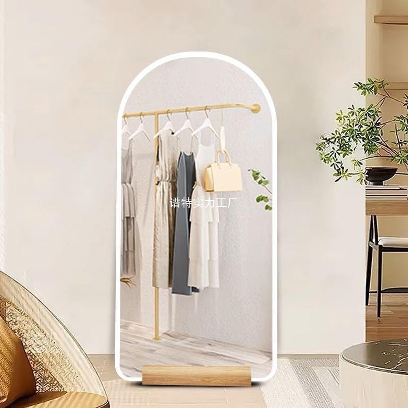 带全身带装灯落地式镜子家用服店试衣镜底ZVV座显瘦镜镜子发光穿