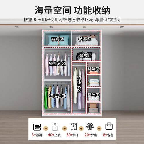实室木衣柜卧平开门收纳柜小户型简储简约物大衣橱现代约ti-58422