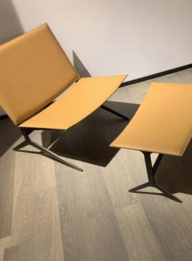 巨一意式马皮BCT不鞍钢高锈厅档创意躺椅极简橙色客沙发椅休闲椅