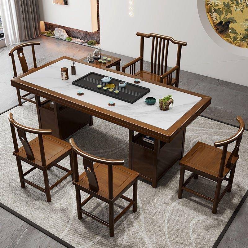 实木茶MCS台椅一整套轻岩板奢茶桌现代简约式公一体中家办用茶桌