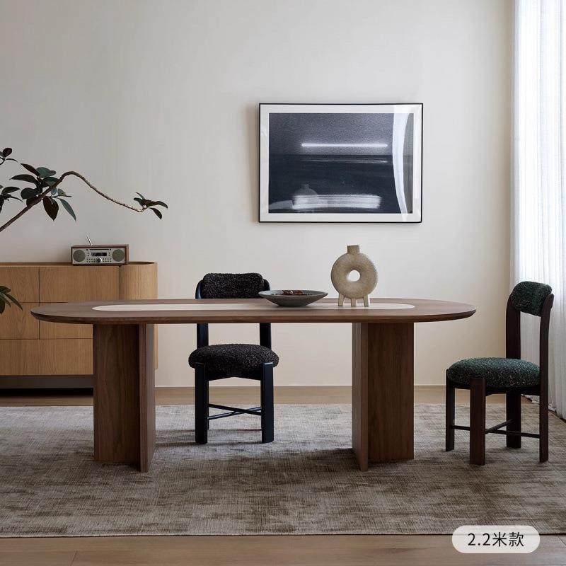 XW法式复古中石古风实木椭形复DBT古设计师家用胡桃洞岩板圆色餐