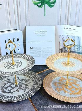 心盘欧式复点古瓷陶双层串盘果多盘蛋BHZ糕盘家用下午茶层甜品台