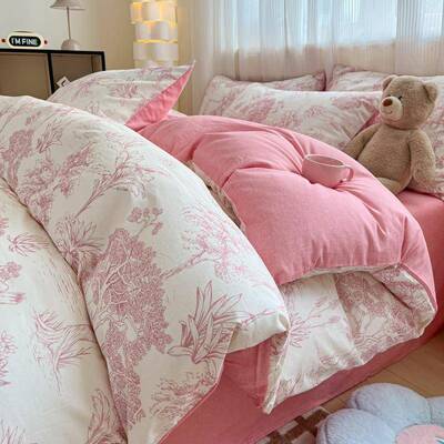 新款全棉四件套印花高密NUA织造生单双人床单宿床笠三件套四舍件