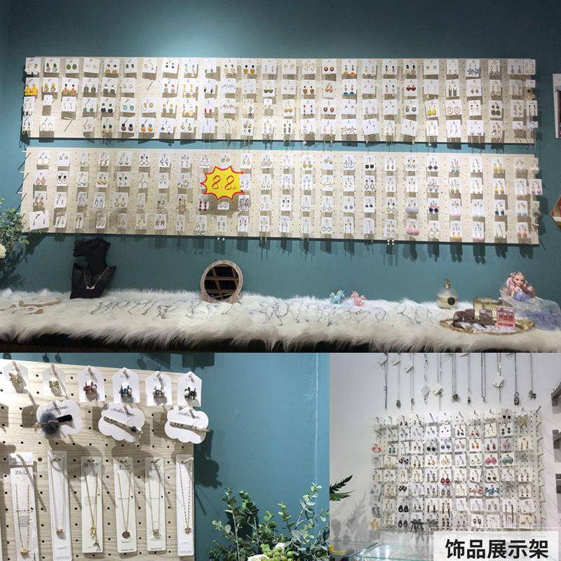 耳环架饰实木品店精AZE展示架品店洞洞板墙壁挂壁式隔板置物架