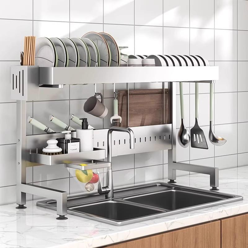 水槽置物架伸可缩碗上盘筷子RJE放沥水架厨房置物架水槽方碗碟收