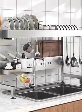 水槽置物架伸可缩碗上盘筷子RJE放沥水架厨房置物架水槽方碗碟收