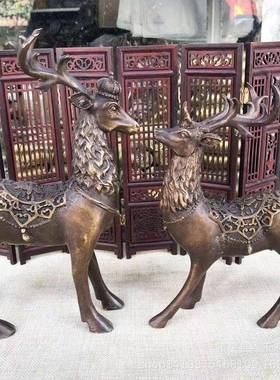 铜品鹿梅花摆鹿一对铜917器家居装饰一路fa财金属工艺品件
