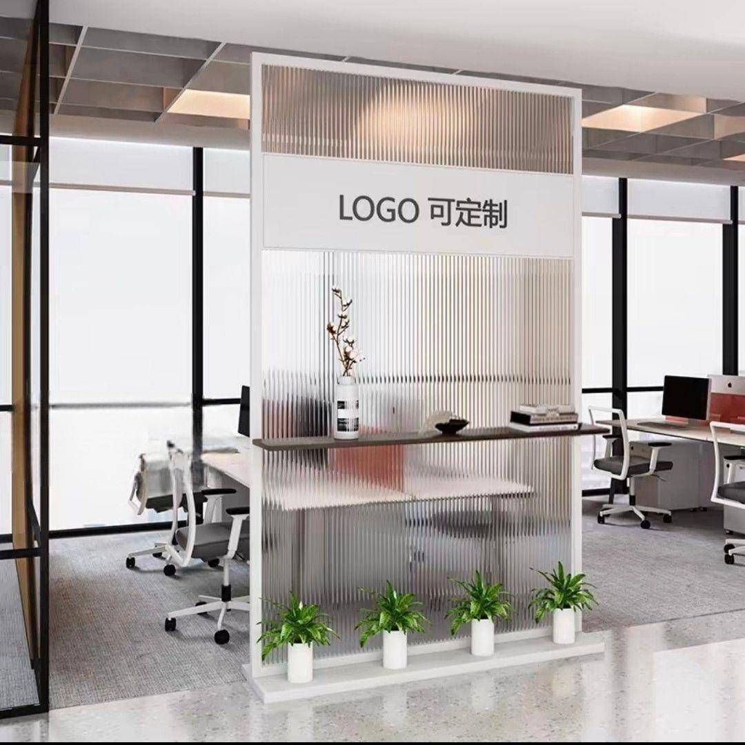 公司企业简约艺风断办公室LUA铁前台屏玄关客隔厅可移动背景形象