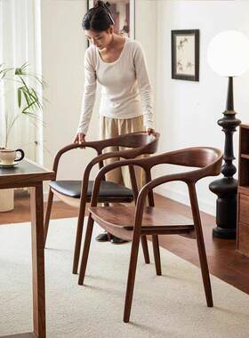 复古风舒美餐广岛家用木实特茶室休闲扶椅手新中式IHH书桌房靠背