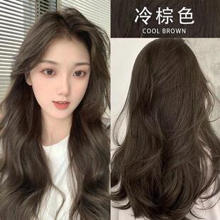 冷棕色染发剂膏免漂泡泡黑茶色栗棕色染头膏自己在家染发植物女纯