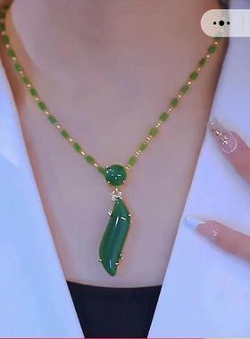 爆量每日严选美人腰玉石项链女新款轻奢气质锁骨链古风吊坠毛衣链
