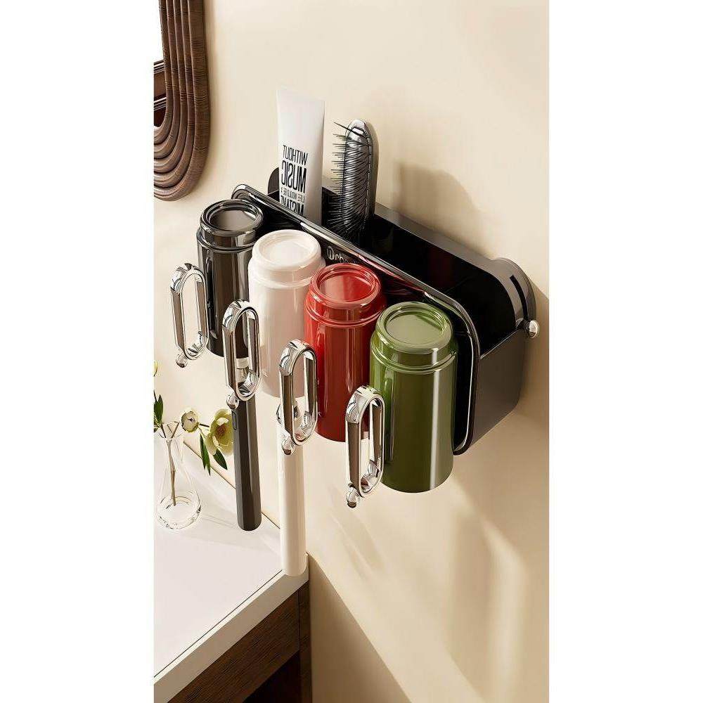 日本进口MUJIE吸盘牙刷漱口杯置物架壁挂式免打孔一家四口牙杯架