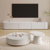 白色圆形茶几客A 网红奶油风用创 86厅家简约现小户型2代025新意款