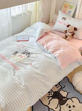 A类水洗棉寝室宿用舍床单件套可爱布猫偶上班族居家床KZR上品三纯