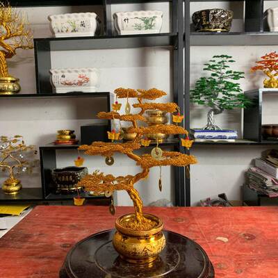 盆景造型铝工丝摆件发财树摇钱树线纯手工厅客摆件屋内编铝572织