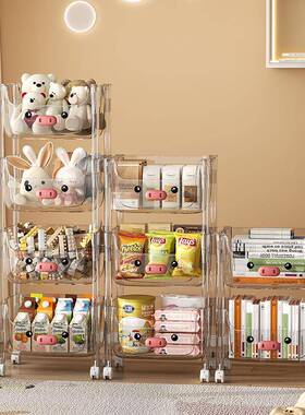 小移推车置物架透明儿童玩具整用收MWO纳架家书架绘本架可动多层