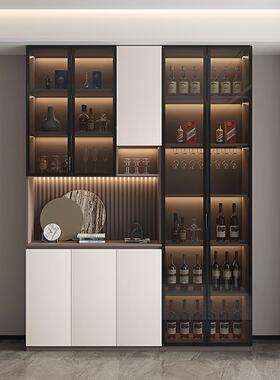 实餐柜靠墙一边体代现UQL简约玻木璃门酒柜餐厅客厅置物柜家用收