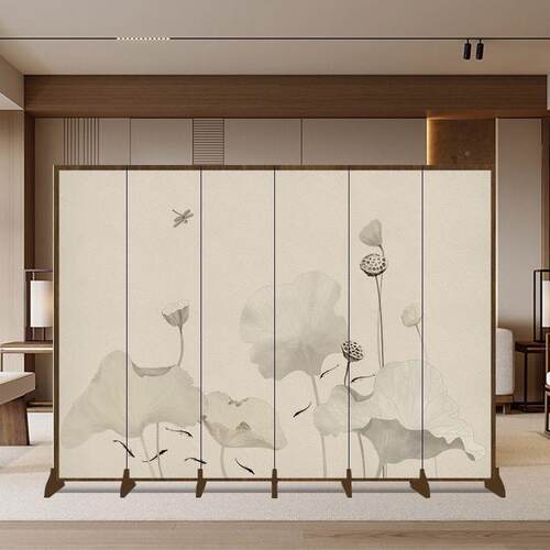 新中式屏风断客屏厅关遮挡玄1家用山水画房隔间书房可移动风隔断