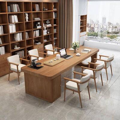 实wyy24122客厅木茶桌一体双带柜子两用人学习公书画桌简约家用会