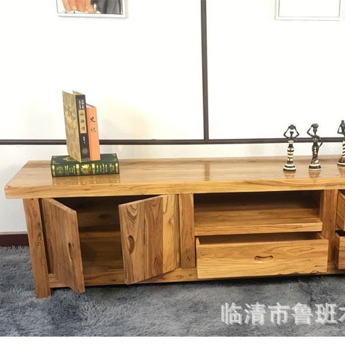鲁班一木老榆木现代简约双开门带抽屉电视柜环保收纳茶几