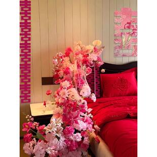 婚氛围感布结婚套室装拉花装饰仿真花排置女方卧房床床头仿真头喜