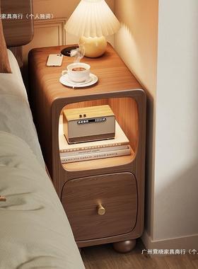 线全实木夹缝迷你床33814床头柜简约窄现代家用卧室边柜无充电多