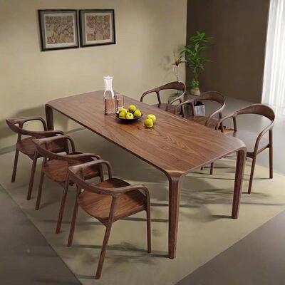 北美桃木实木桌轻长方形胡榫卯茶餐桌家用UNB奢简约原木现代书桌