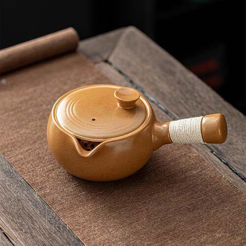 日式粗陶侧把壶明火煮134干烧电陶木炭酒精使用500炉m可l围炉茶壶