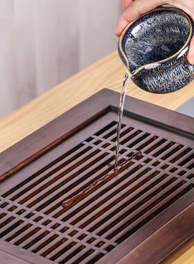 批竹制茶色简UOV易胡桃茶味人水生储式台茶盘日式沥水小茶台茶海