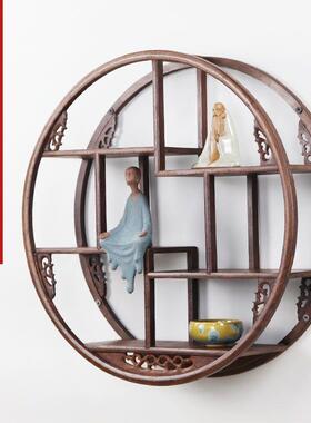 鸡翅木新中多式现壶代简约挂具墙博古架OUM壁挂式宝阁茶茶架子置