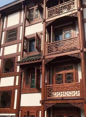 新中式实木花格屏古风仿断园雕花镂空门窗WDQ按林需包办隔工程