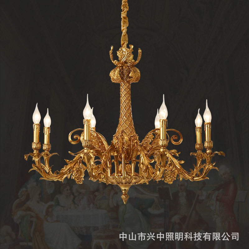 法式全铜客厅吊灯厂家直供欧式酒店大厅灯具浪漫卧室书房蜡烛灯饰