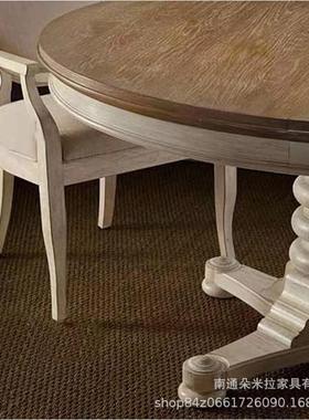 美乡村式桌实木圆形餐约WSO复古做旧白色简别墅餐厅大圆桌