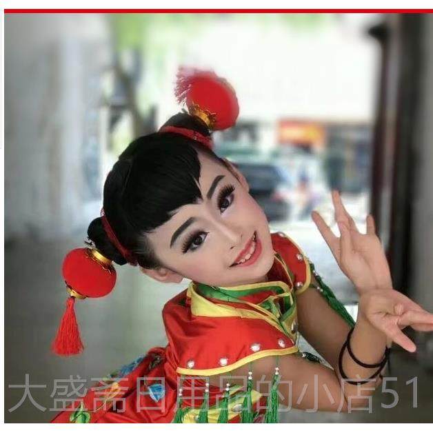 高档六喜一儿童舞蹈演出服新款中国风秧歌庆鼓服女鼓舞打北京表演