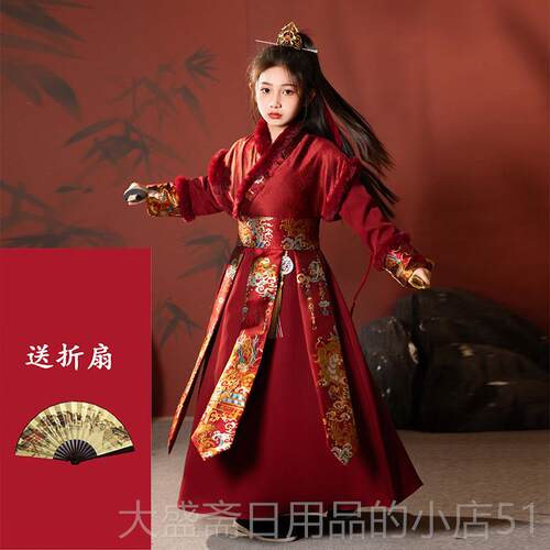 高档女童国服古装军武侠风帅气花木兰唐装春秋汉儿童将飞鱼服风演