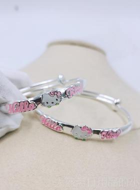 高档婴999婴儿银手炼女学生小猫红色公主银手粉纯炼固体儿满月礼