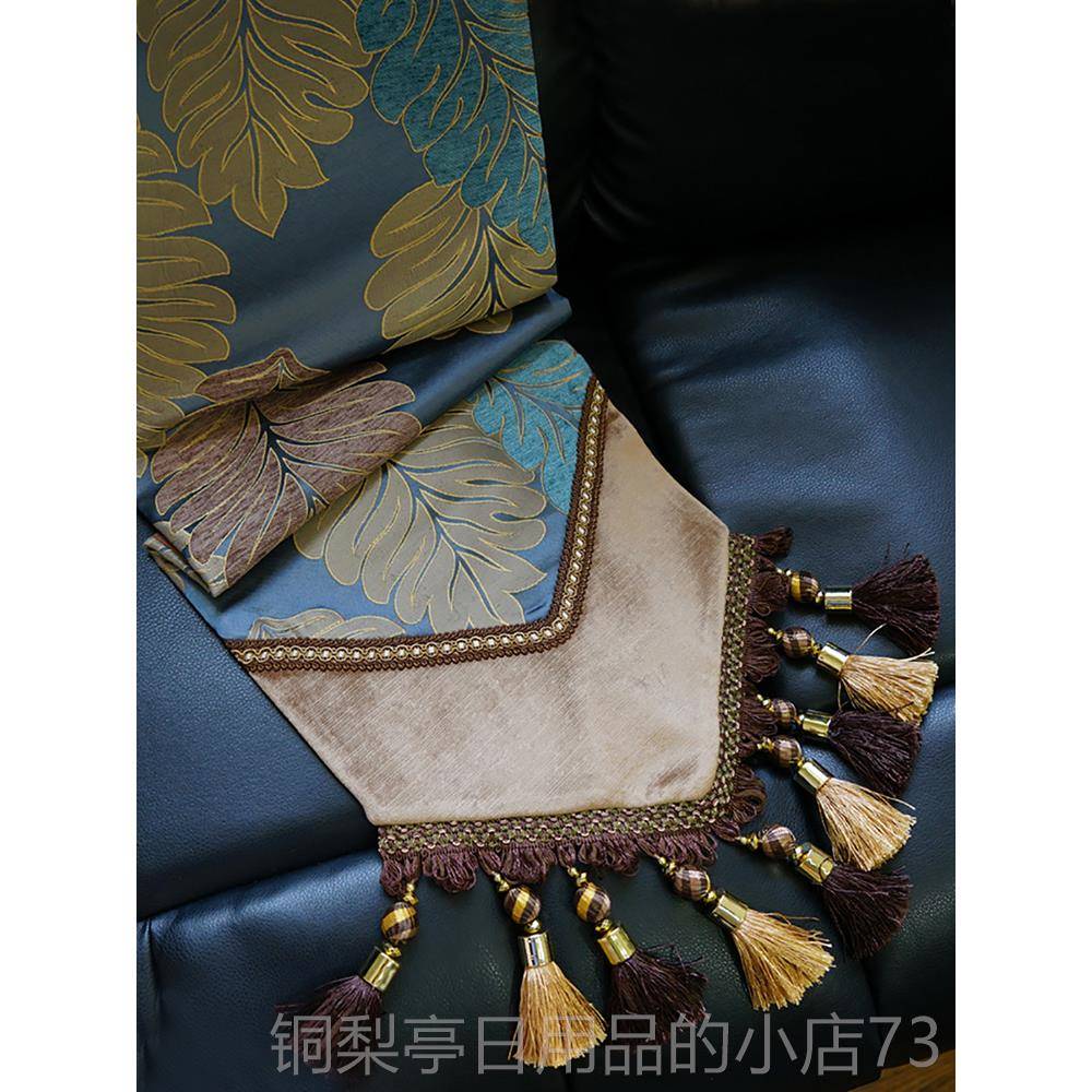 正品美物舍蓝色树叶桌旗北欧轻奢风格式旗高档奢桌意华中式禅可定