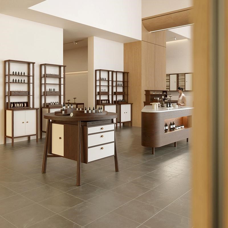 香氛店中岛桌复古风香薰精油陈列柜美容院产品展示台化妆品展会台